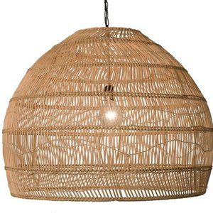 NEW Open Weave Cane Rib Bell Hanging Ceiling Lamp, One Size, Wheat